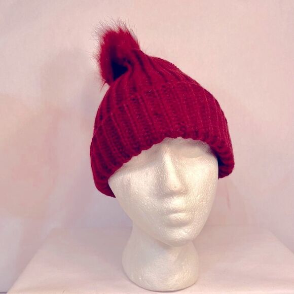 AUTUMN BURGANDY BEANIE WITH POM POM NWT - Picture 3 of 5